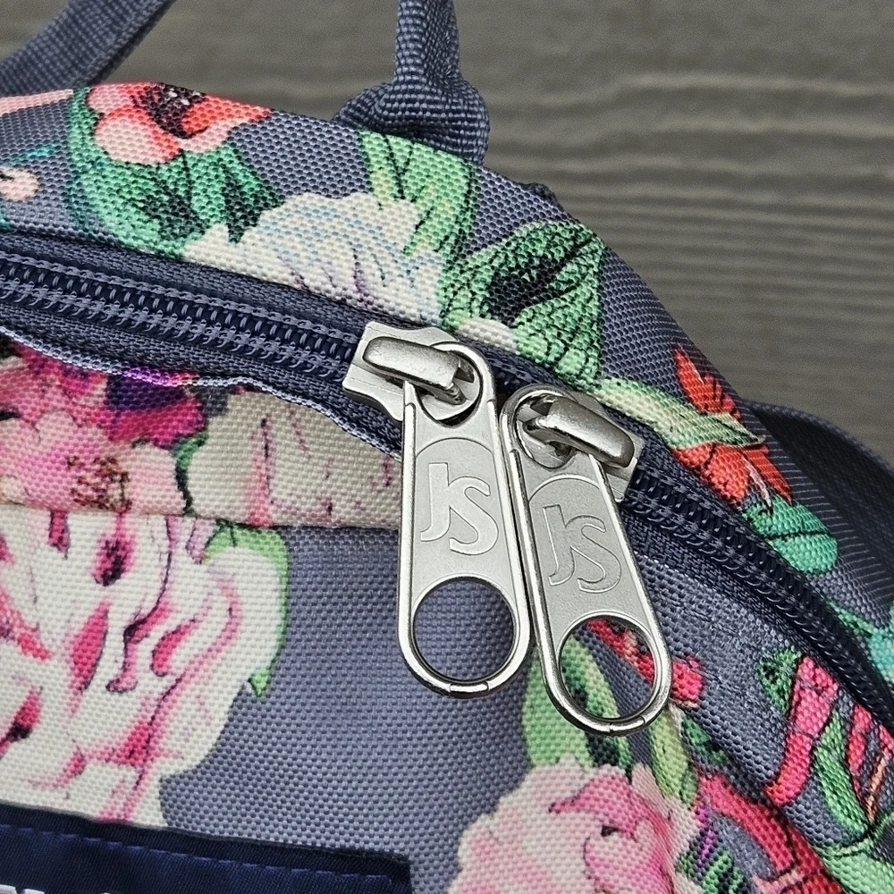 Jansport Backpack Half Pint Mini Bag Backpack Floral Print Gray Pink Purse CLEAN